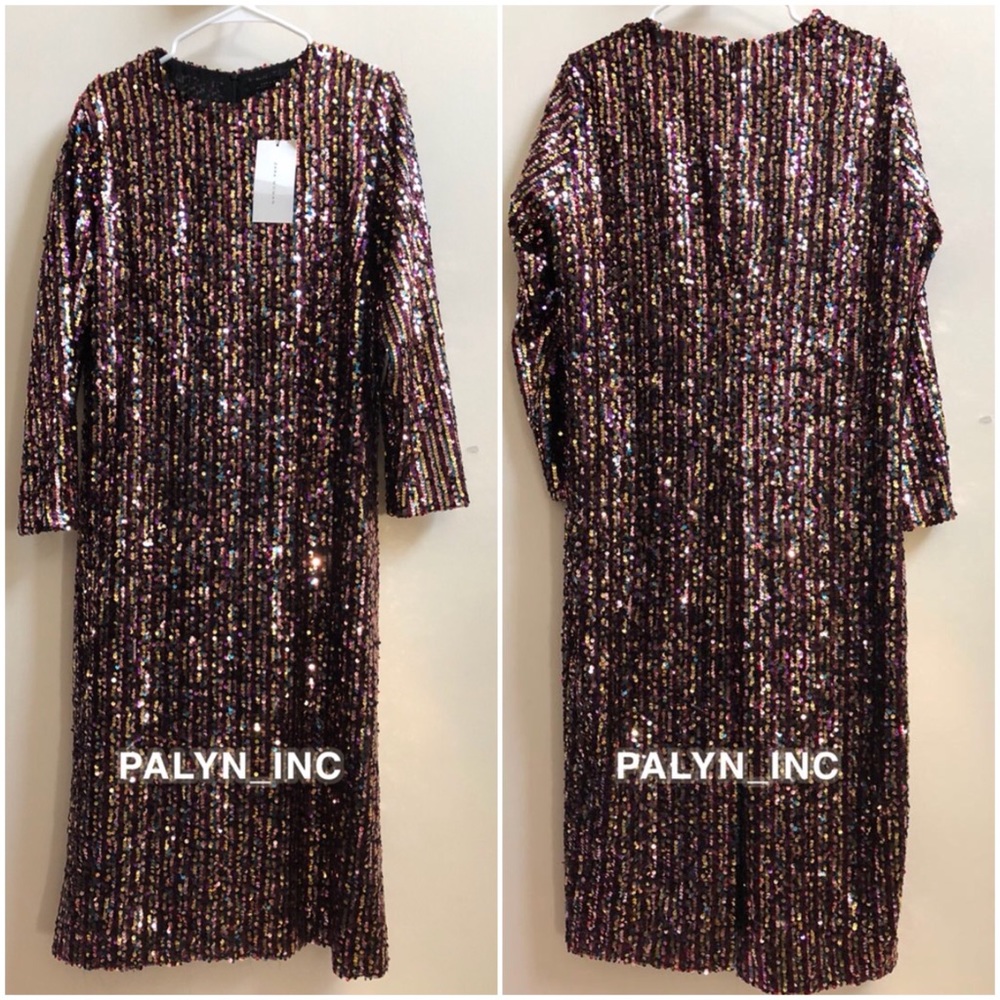 ❤️ZARA MIDI SEQUINNED DRESS LONG SLEEVE